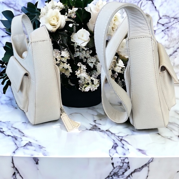 Fossil NWOT Pebbled Leather Shoulder Bag Satchel Bone Color Off White - Picture 5 of 15